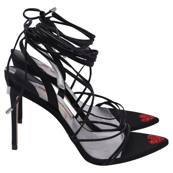 Sophia Webster Amora Strappy Sandal Heels in Black Leather